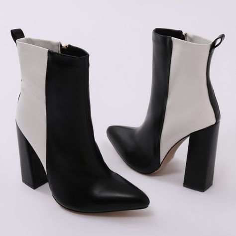 Mode Two-tone Ankle Boots in Black and White Dress With Ankle Boots, Black And White Boots, Brain Storming, Dream Shoe, Designer Ankle Boots, Mr Price, Boots Outfit Ankle, Feet Shoes, Sandals On Sale