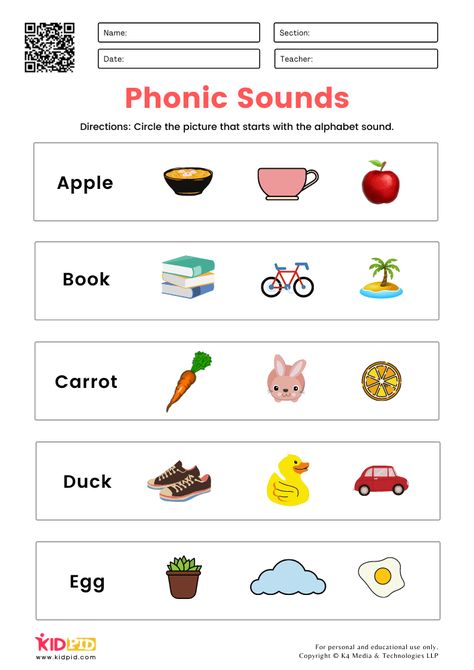 Phonic Sounds Worksheets for Kids Reading For Preschoolers Worksheets, English Exam For Kg1, Worksheet For Phonic Sounds, Sound A Worksheets For Preschool, Phonics Test Worksheet, Activities For Kg1 English, 1st Class Worksheets, Ukg English Worksheets For Kids, English Test For Kindergarten