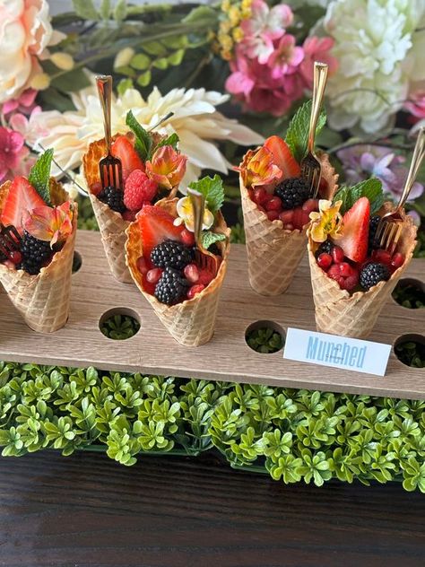 Charcuterie Masterclass! | Made these fruit waffle cones for a client 💐 | Facebook Fruit In Cones, Fruit Waffle Cones, Charcuterie Business, Charcuterie Cones, Charcuterie Food, Fruit Cones, Sweet Brunch, Chocolate Line, Gluten Free Waffles