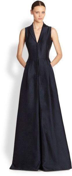 Akris Silk Shantung V-Neck Gown Navy v-neck gown Purchase ... Shantung Silk Dress, Princess Charlene, Silk Gown, Fancy Dresses, Vintage Chic, Coat Dress, Silk Dress, No More, Saks Fifth