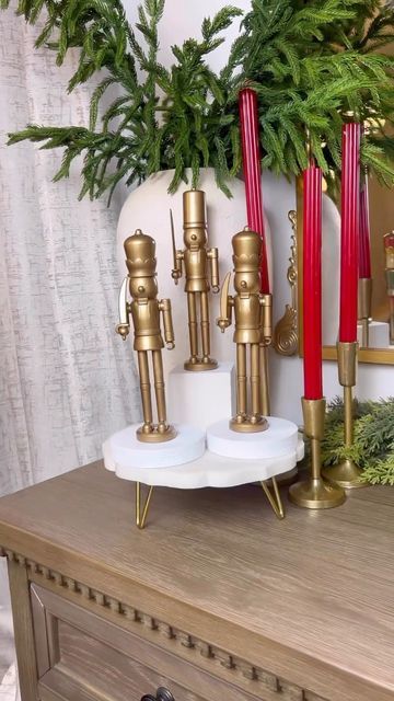 Dollar Tree Nutcracker Diy, Dollar Tree Nutcracker, Dollar Tree Candlesticks, Nutcracker Diy, Diy Candle Stick Holder, Diy Christmas Home Decor, Christmas Home Decor Diy, Diy Candle Holder, Stick Christmas Tree