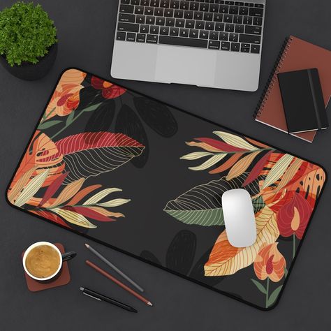 Tropical Leaves Desk Mat, Desk Mat For Home Office, Cute Mouse Pad, Large Cute Desk Pad, Extra Large Desk Mat, Unique Desk Mat Gift by HICEDESIGNS on Etsy Desk Decor Ideas Office, Wooden Shack, Work Desk Decor, Office Organization At Work, Computer Desk Mat, Unique Desk, Coworkers Christmas, Cute Mouse Pad, Gaming Desk Mat