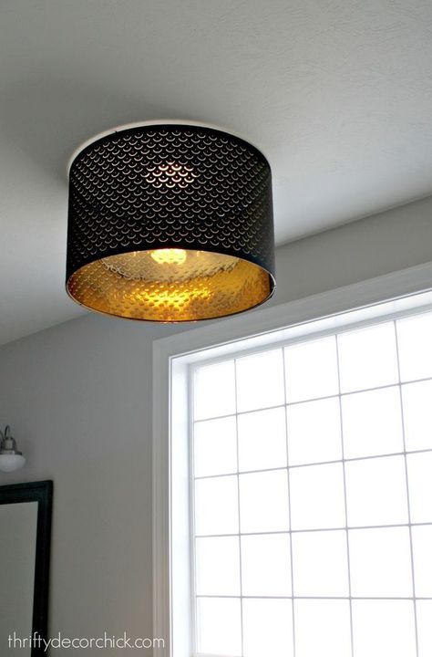 Using a lampshade for ceiling lighting at Thrifty Decor Chick! Ikea Ceiling Light, Diy Ceiling Lamp, Ikea Lamp Shade, Bathroom Recessed Lighting, Lighting Makeover, Ceiling Lamp Shade, Ikea Lamp, Diy Light Fixtures, Thrifty Decor Chick