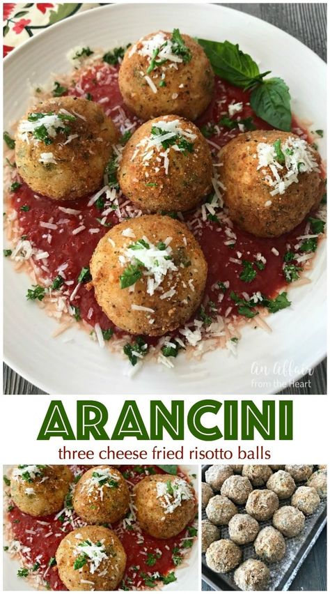 Fried Risotto Balls, Risotto Balls, Arancini Recipe, Italian Recipes Appetizers, Meatless Meal, Arborio Rice, Meat Appetizers, Italian Appetizers, Italian Dinner