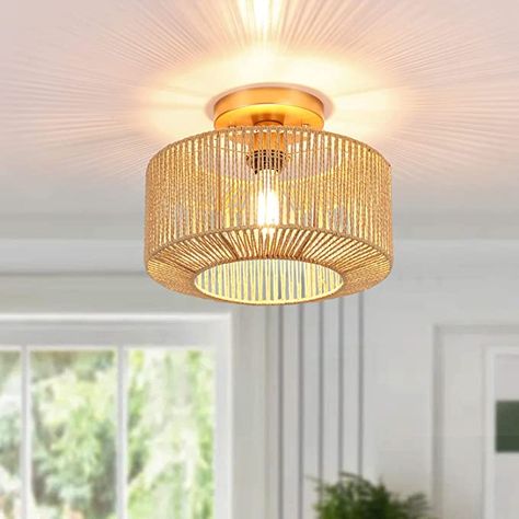 Hallway Farmhouse, Rattan Ceiling Light, Woven Chandelier, Bathroom Light Fixtures Ceiling, Boho Light Fixture, Wicker Light, Rattan Ceiling, Rattan Light, Entryway Hall