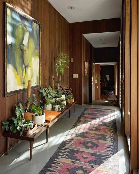 Mcm Entryway, Wood Paneling Living Room, Mcm Living Room, 1970s House, 1970s Decor, Apartment Entryway, 1970s Home, Wood Panel Walls, Updating House