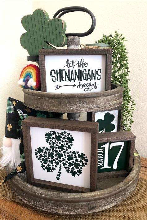 St Patrick Tiered Tray Decor, March Table Decorations, St Patrick’s Day Wood Signs, At Patrick’s Day Decor, St Patricks Day Cricut Projects, St Patricks Day Diy Decor, March Decorating Ideas, St Patrick’s Day Decor, At Patrick’s Day Craft