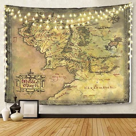 Map Bedroom, Boho Hippie Decor, Tablecloth Curtains, Middle Earth Map, Pirate Treasure Maps, Blanket On Wall, Retro Map, Earth Map, Tapestry Bedroom