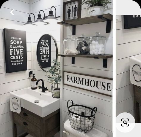 Farmhouse Powder Room, Makeover Kamar Mandi, Custom Bathroom Vanity, Powder Room Decor, Bathroom Farmhouse Style, Custom Vanity, Rustic Bathrooms, Bathroom Inspiration Decor, Basement Bathroom