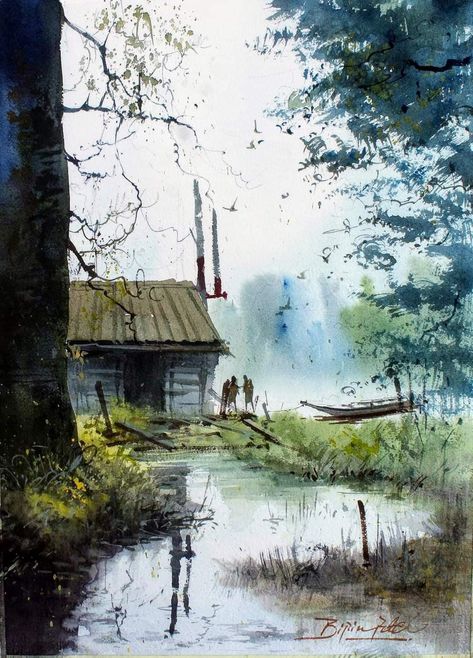 Canvas Painting For Beginners, Watercolor Scenery, Watercolor Art Landscape, Watercolor Paintings Nature, Canvas For Beginners, Diy Watercolor Painting, Watercolour Inspiration, Painting For Beginners, Watercolor Paintings Easy