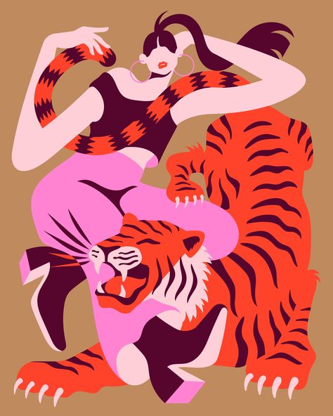 Lisa Tegtmeier Happy Lunar New Year, Year Of The Tiger, Wild One, Lunar New Year, The Tiger, Botanical Wall Art, Flat Illustration, Editorial Illustration, Pics Art