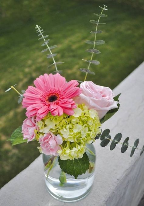 (2) Pages Pink And Green Centerpieces, Gerbera Flower Arrangements, Garden Party Buffet, Gerbera Daisy Centerpiece, Pink Gerber Daisy, Jar Garden, Daisy Centerpieces, Wedding Centerpiece Ideas, Pink And Green Flowers