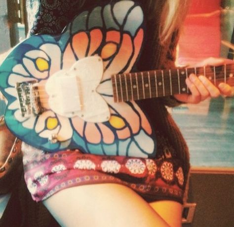 Butterfly Guitar, Beautiful Guitars, Ultra Violet, Penny, Electric Guitar, Sleep Eye Mask, Guitar, Flowers