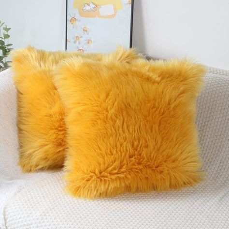 OYIMUA Soft Decorative Cushion Covers Decorative Cushion Sheepskin Lambskin Faux Fur Long Hair Decorative Cushion Cover Faux Fur Sofa Cushion Cuddly Cushion (Yellow, 40 x 40 cm) Pack of 2 : Amazon.de: Home & Kitchen Farmhouse Luxury, Sofa Couch Living Room, Yellow Cushion Covers, Luxury Pillow, Yellow Cushion, Couch Living Room, Yellow Throw Pillows, Yellow Cushions, Yellow Pillows