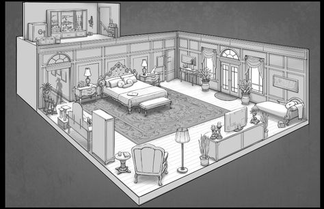 ArtStation - Mansion, Daniel Allison Feng Zhu Design, Feng Zhu, Perspective Drawing Architecture, Bg Design, House Sketch, Architecture Design Sketch, Building Concept, Mansion Interior, Scene Design