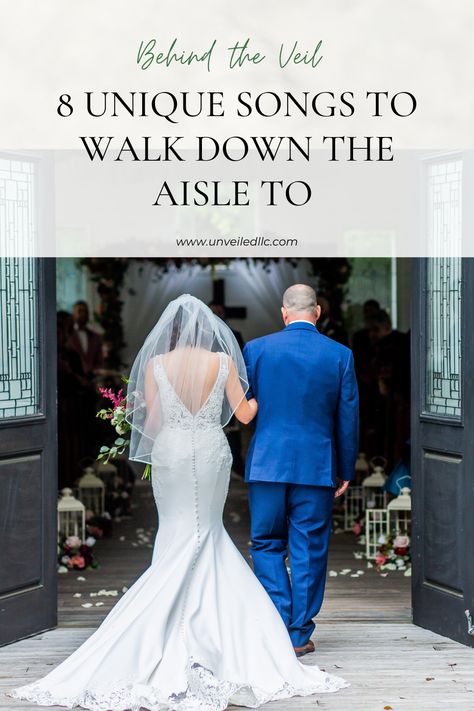 a bride and father from behind about to walk down the aisle at a small chapel Wedding Walk Out Songs, Unity Ceremony Songs, Walking Down Aisle Songs, Wedding Ceremony Playlist, Ceremony Music Wedding, Wedding Aisle Songs, Walk Out Songs, Bride Aisle, Wedding Entrance Songs