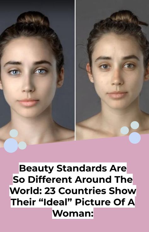 This experiment by journalist Esther Honig is really something interesting to watch! During the experiment, she took a simple and plain photo of herself. After that, she asked Photoshop artists from around the world to alter it, according to beauty standards in their countries. 23 artists gave her a completely different look - the results are quite astonishing and tell us a lot about beauty standards around the world! Have a look for yourself: Beauty Standards Over The Years, Unrealistic Beauty Standards, Unrealistic Beauty Standards Art, Beauty Standards Around The World, European Beauty Standards, German Beauty Standards, Beauty Standards In Different Countries, Italian Beauty Standards, American Beauty Standards