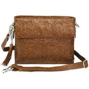 The Tooled Cowhide Concealed-Carry Purse has subtle leaf pattern and hand-rubbed color. Shop for this and more Gun Tote 'n Mamas brand concealed-carry purses! Holster Purse, Cowhide Clutch, Concealed Carry Handbags, Rose Leaf, Cowhide Handbags, Concealed Carry Purse, Best Purses, Leather Tassel, Clutch Purse