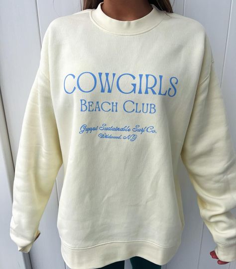 The Cowgirl Beach Club Crew Neck🐚🌊 This heavyweight crew neck is available for preorder now! #screenprinting #crewneck #sustainablefashion #ecofriendly Cowgirl Beach, Screenprinting, Beach Club, Sustainable Fashion, Screen Printing, Crew Neck, Quick Saves