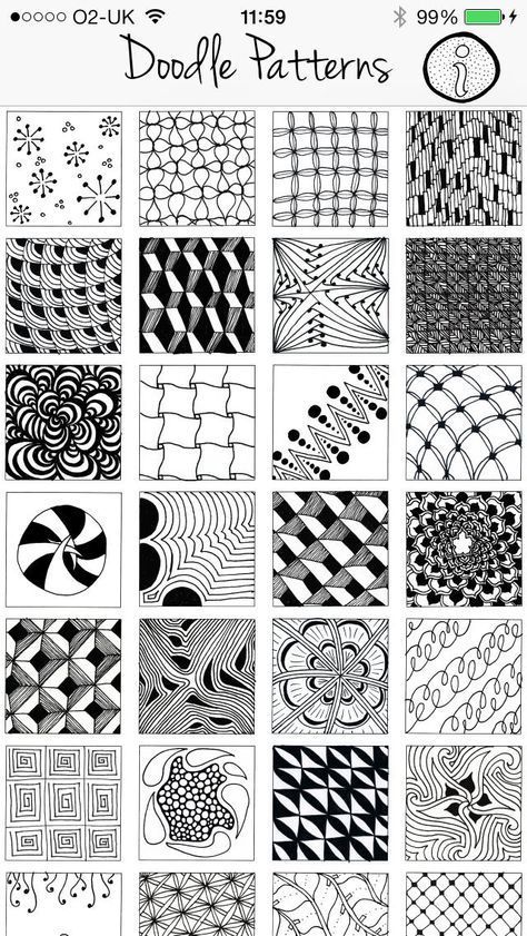 Simple Shape Pattern, Zen Tangle Patterns Step By Step, Zentangle Kunst, Zen Doodle Patterns, Zentangle Artwork, Tangle Doodle, Seni 2d, Hemma Diy, Doodle Art Drawing