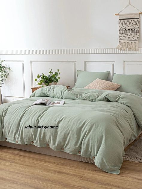 Sage Green Bedding Set, Sage Green Duvet Cover, Sage Green Duvet, Bedroom Palette, Devon House, Bedroom Colours, Green Duvet Cover, Green Bedding Set, Color Bedding