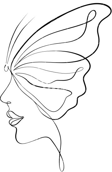 Butterflies Line Art, One Line Art Face, Line Art Butterfly Drawings, Line Art Design Butterfly, One Line Drawing Butterfly, Printable Nail Art Templates, One Line Art Woman Face, Butterfly Wall Art Diy, Embroidered Canvas Art