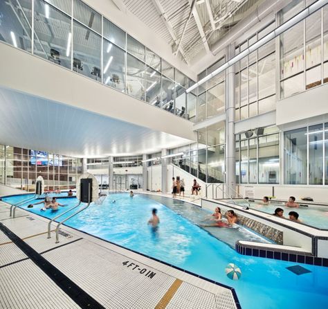 Take It Inside - Trends and Ideas for Natatorium Design Social Wellness, Seagram Building, University Design, Aquatic Center, Sports Centre, Urban Design Architecture, Pool Shapes, Sports Center, Moving Water