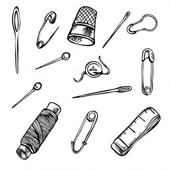 Sewing Drawing Sketch, Thimble Drawing, Sewing Tools Drawing, Tally Tattoo, Sewing Clipart, Sewing Set, Artsy Photography, Food Illustration Art, Crafts Sewing Patterns