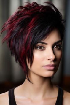 A half-shaved style with bold crimson streaks is an edgy and daring choice. The crimson streaks add a dramatic and intense touch to the look. Click here to check out more stunning black hair with highlights ideas. Bob Perm, Bob Haircut Ideas, Bob Hair Color, Highlights Ideas, Funky Short Hair, Half Shaved, Resin Work, Hair Color Caramel, Black Hair With Highlights