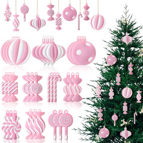 PRICES MAY VARY. Meet Your Decorative Needs: you are provided with 20 pieces of Pink and White candy cane Christmas decorations, the quantity is sufficient to meet your home and party decorative needs, you can also share them with others Wide Range of Applications: the plastic candy cane ornaments are cute and charming, you can apply them to decorate the Christmas party, birthday party, wedding, anniversary party, baby shower party, family gathering party and more, add the warm atmosphere to you Pink Christmas Tree Decorations, Candy Cane Lollipops, Lollipop Decorations, Xmas Candy, Pink Christmas Ornaments, Candy Cane Christmas Tree, Candy Cane Ornament, Gingerbread Decorations, Pink Xmas