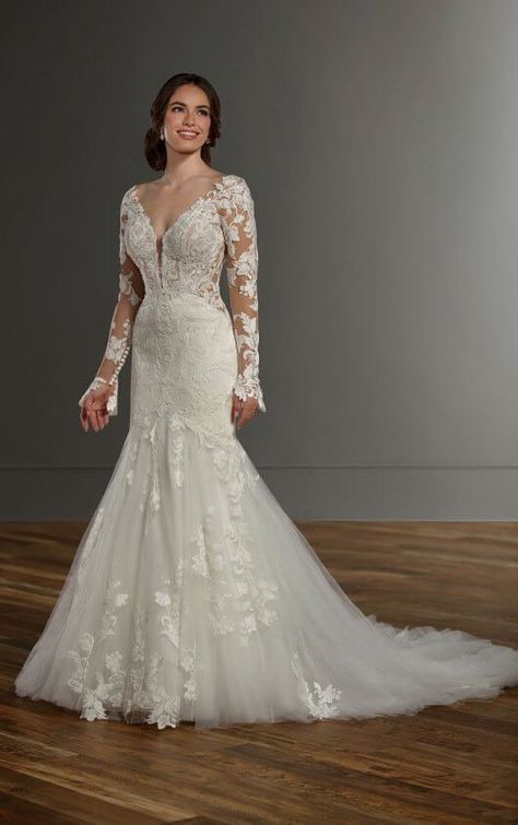 1180 Extravagant Fit-and-Flare Wedding Dress with Cotton Lace by Martina Liana High Fashion Wedding Dress, Brides Dresses, Martina Liana Wedding Dress, Wedding Dress With Sleeves, How To Dress For A Wedding, Flare Wedding Dress, Sheath Wedding Gown, Royal Wedding Dress, Martina Liana