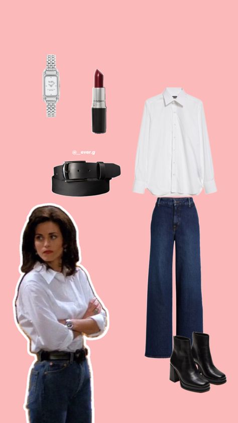 easy, simple, cute Monica geller inspired outfit, friends outfit, friends inspired outfit, Monica geller aesthetic, Monica geller style, friends style, friends aesthetic, casual outfit, best Monica geller outfit, fall outfit, spring outfit, business casual outfit, semi modest outfit, autumn outfit, fall fashion, autumn fashion, fall style, autumn style, spring style, spring aesthetic, New York outfit, shopping outfit, New York aesthetic, going out in town outfit, bold outfit, black belt, dark lip, dark wash jeans, black boots, white button up, silver watch Monica Geller Aesthetic, Monica Geller Style, Monica Friends, Aesthetic New York, Friends Outfit, Dark Lip, Town Outfits, New York Outfit, Modest Outfit