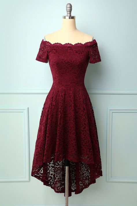 19de10adbaa1b2ee13f77f679fa1483adesc49738111ri Burgundy Bridesmaid Dresses Short, Dark Red Lace Dress, Red Bridesmaid Dress, Burgundy Lace Dress, High Low Lace Dress, Homecoming Dance, Lace Bridesmaids, Burgundy Bridesmaid Dresses, Fitted Top