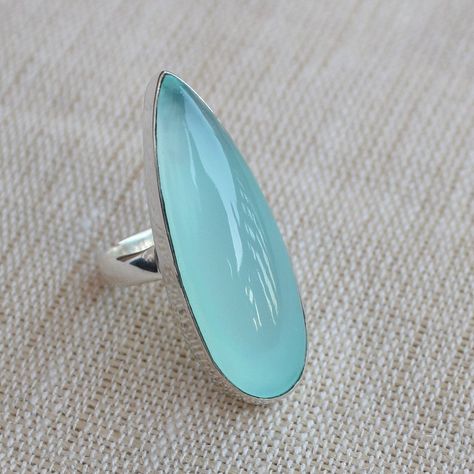 Aqua Chalcedony Ring, Office Jewelry, Plus Size Rings, Handmade Jewelry Box, Chalcedony Ring, Onyx Jewelry, Aqua Chalcedony, Handmade Rings, Boho Ring