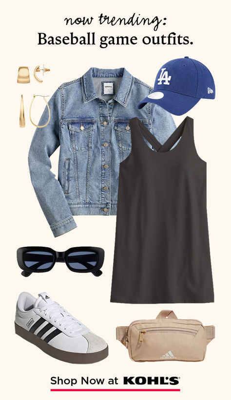 Get set for baseball season with outfits that are a home run. Create the perfect sporty-chic look with athleisure styles, baseball hats, versatile jackets, sneakers and more outfit essentials at Kohl's and Kohls.com. Cute Baseball Outfits For Women, Athleisure Summer Outfits, Raceday Outfits, Summer Athleisure Outfits, Dc Outfits, Baseball Mom Outfits, Baseball Game Outfit, Gameday Fits, Walk Confidently