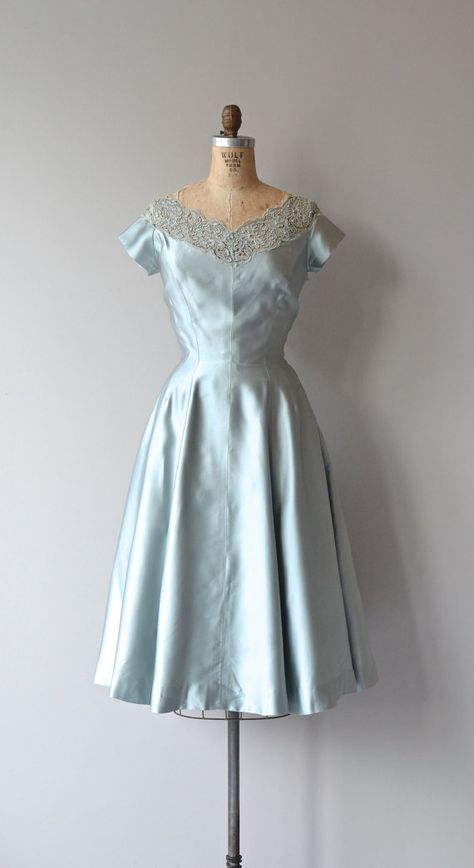 1950s Lace Dress, 40s Cocktail Dress, Silk Vintage Dress, 60s Party Dress, Blue Vintage Dress, Cloud Dress, Fashion 40s, Dreamy Sky, Vintage Dress Blue