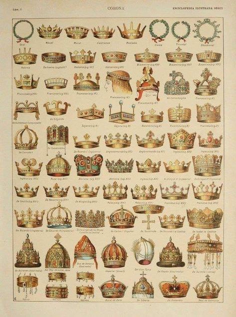 Crowns And Tiaras, Istoria Modei, Royal Crowns, Royal Art, Seni 3d, Antique Illustration, Royal Jewels, Fantasy Concept Art, Fashion Design Drawings