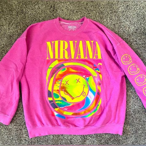 SUPER IN STYLE NIRVANA SWEATSHIRT NEVER WORN!! Nirvana Outfit, Nirvana Sweatshirt, Ask Mom, Smiley Face Sweatshirt, Nirvana Smiley Face, B Day Gifts, Urban Outfitters Jacket, Cute Hoodie, 90s Nostalgia