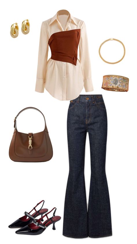 jean outfit with top and gold jewelry Jean Outfit, Jean Outfits, Gold Jewelry, Gold, Denim Outfits