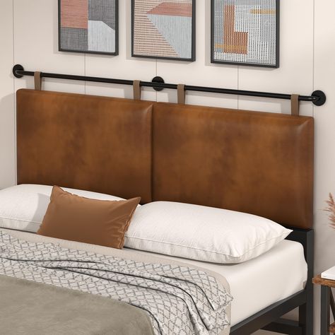 PRICES MAY VARY. Friendly Reminder: Wall Mounted Headboard is suitable for flat, clean and dry walls or surfaces. Need to drill holes to install headboard pole ( Not Included bed fame Only headboard ) Modern Vintage Style Headboard : BSHOMGI headboard adjustable high, industrial pipe wall mounted headboard with brown PU leather material is the perfect decor for your modern, retro, Minimalist bedroom decor, offering a sharp and simple design. The built-in high-density cushion makes will help you Mounted Headboard To Wall, Leather Bed Frame Bedroom Ideas, Hanging Headboard On Wall, Amazon Headboard, Hanging Pillow Headboard, King Headboard Ideas Master Bedrooms, Brown Fabric Headboard, Diy Full Size Headboard, Baseball Bat Headboard