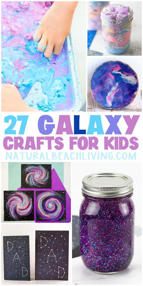 27+ Super Cool Galaxy Crafts for Kids - Natural Beach Living Milky Way Crafts For Preschool, Galaxy Activities For Kids, Galaxy Jars Diy For Kids, Space Snacks For Kids, Galaxy Snow Globe, Galaxy Jars Diy, Galaxy Crafts For Kids, Diy Space Decorations For Party, Space Decorations Galaxy