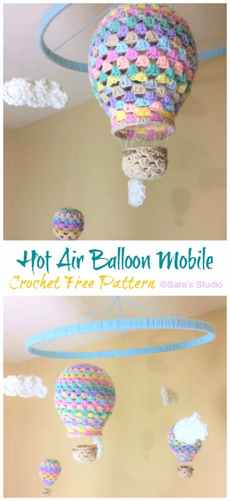 Hot Air Balloon Baby Mobile Crochet Free Patterns Balloon Crochet, Baby Mobile Crochet, Hot Air Balloon Mobile, Crochet Baby Mobiles, Balloon Mobile, Crochet Free Patterns, Baby Mobil, Crochet Mobile, Baby Balloon