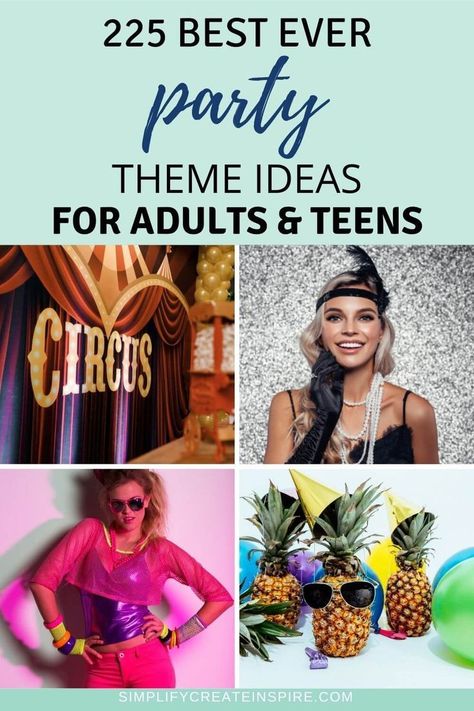 200+ awesome adult party themes for an unforgettable celebration! This list of party themes for adults will help you plan the ultimate unique fun-filled event. Party Dress Up Themes For Adults, Thema Party Volwassenen, Dress Up Birthday Party Ideas Adults, Dress Up Party Ideas For Adults, Best Themed Parties For Adults, Party Themed Ideas For Adults, Costume Party Themes For Adults, Fancy Dress Themes Ideas, Different Themes For Parties