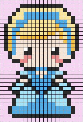 Pixel Art Templates 32x32, Disney Pixel Art, Melt Beads, Disney Princess Cinderella, Cinderella Disney, Pixel Art Grid, Melting Beads, Princess Cinderella, Fuse Beads