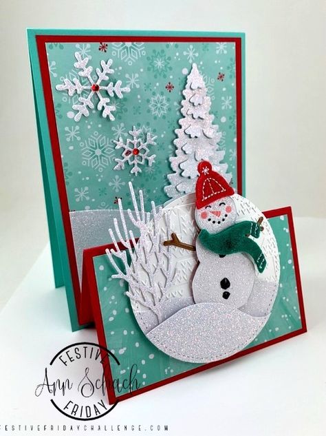 Step Card, Snowman Cards, Step Cards, Homemade Christmas Cards, Stampin Up Christmas Cards, Easel Cards, Stampin Up Christmas, Diy Christmas Cards, Fancy Fold Cards