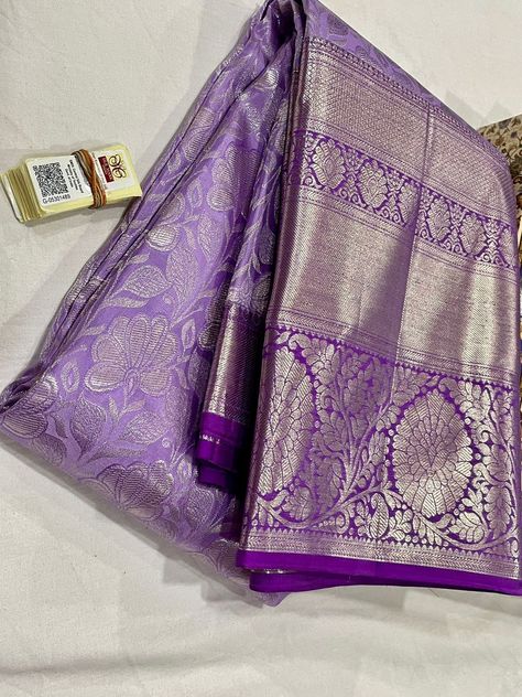 Lavender Colour Pattu Saree, Lavender Colour Blouse Designs, Lavender Half Saree, Lavender Pattu Saree, Lavender Colour Saree, Golden Blouse Designs, Lavender Saree, Bride Sarees, Kanchivaram Saree