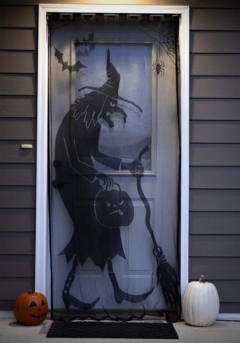 Witch or Treat Door Curtain | Door Decorations Front Porch Witch Decor, Witch Coven Halloween Decorations, Witchy Door Decor, Witch Door Decoration, Door Halloween Decorations, Witch Door Hanger, Halloween Entertainment, Pinterest Christmas Crafts, Tasty Sweets