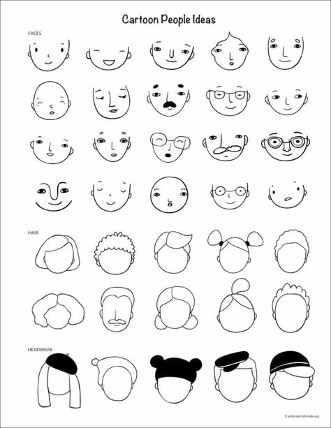 Easy How to Draw People as Cartoons Cartoon Practice Drawing, How To Illustrate Faces, How To Draw Easy Face, How To Draw Cartoon People Step By Step, Drawing Comic Characters, Cartoon People Drawings Simple, How To Draw Emotions, Doodle Characters People, How To Draw People Easy