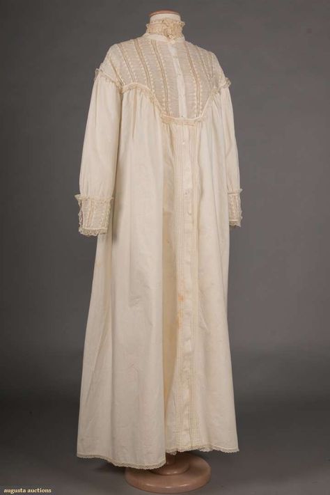 1840s Nightgown, Negligee Dress, 1840 Dress, Silk Nightgown, 1880s Fashion, Hospital Gown, Lace Silk, 1910s Fashion, Clothing And Textile