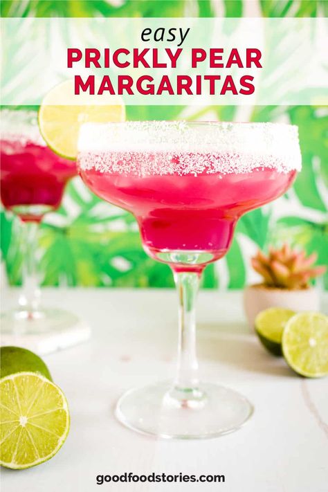 Prickly pear margaritas are beautiful and taste even better than they look. Make this cocktail recipe with homemade syrup or bottled syrup for a tart and tangy classic tequila drink. Prickly Pear Juice, Pear Margarita, Prickly Pear Margarita, Margarita On The Rocks, Perfect Margarita, How To Make Margaritas, Homemade Syrup, Tequila Drinks, Pear Fruit